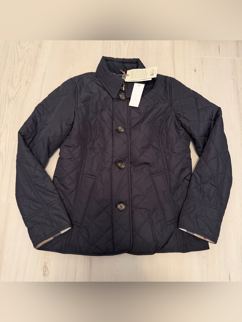 Barbour NWT Quilted Navy Button-Front Puffer Jacket
